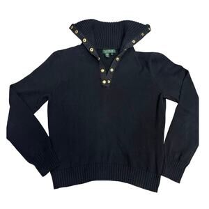Lauren Ralph Lauren Preppy‎ Cotton Pullover Mock-Neck Gold Buttons, Womens Large